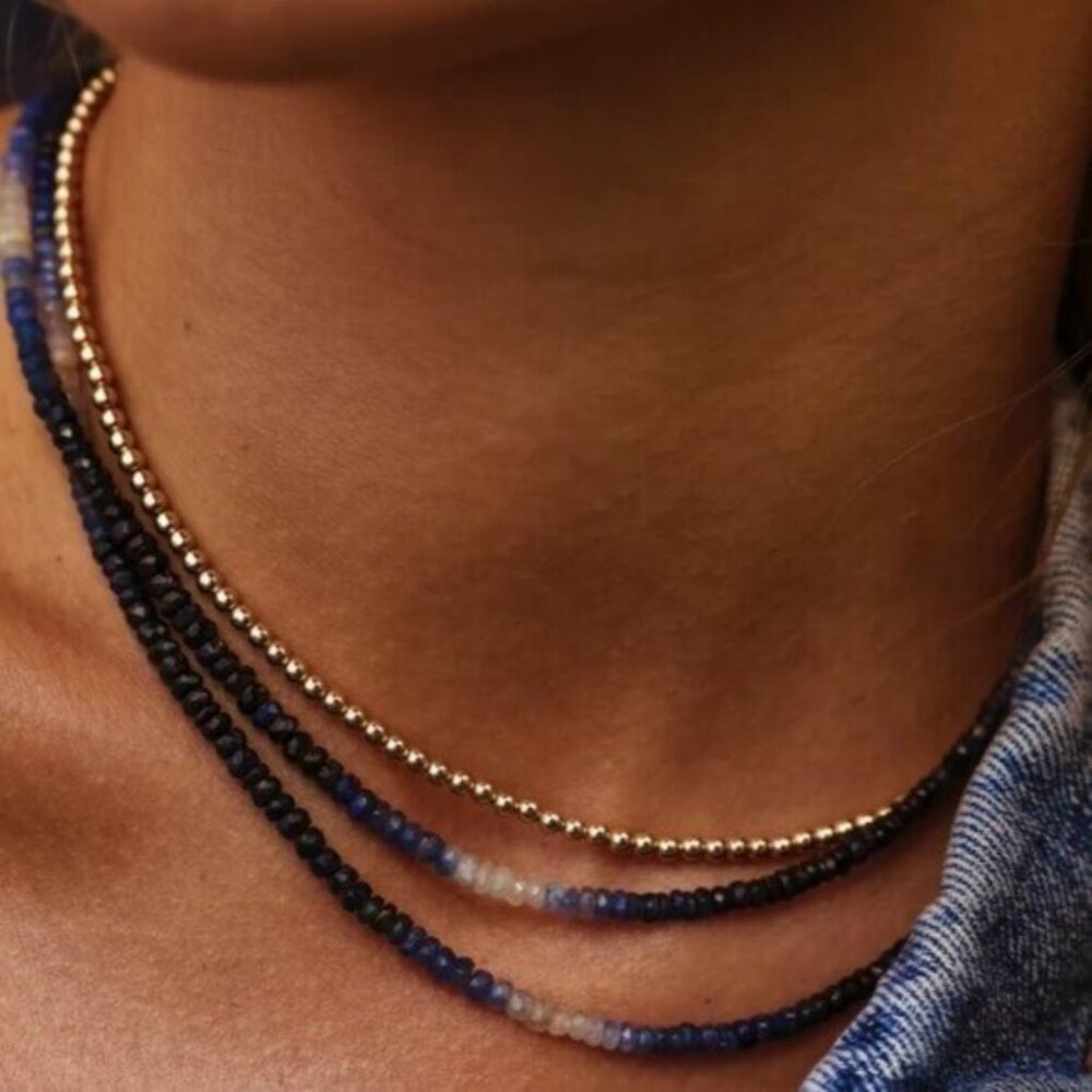 GORGEOUS Ombre Sapphire Necklace + Bracelet Set Waterproof Gold Genuine Gemstone - Picture 2 of 12